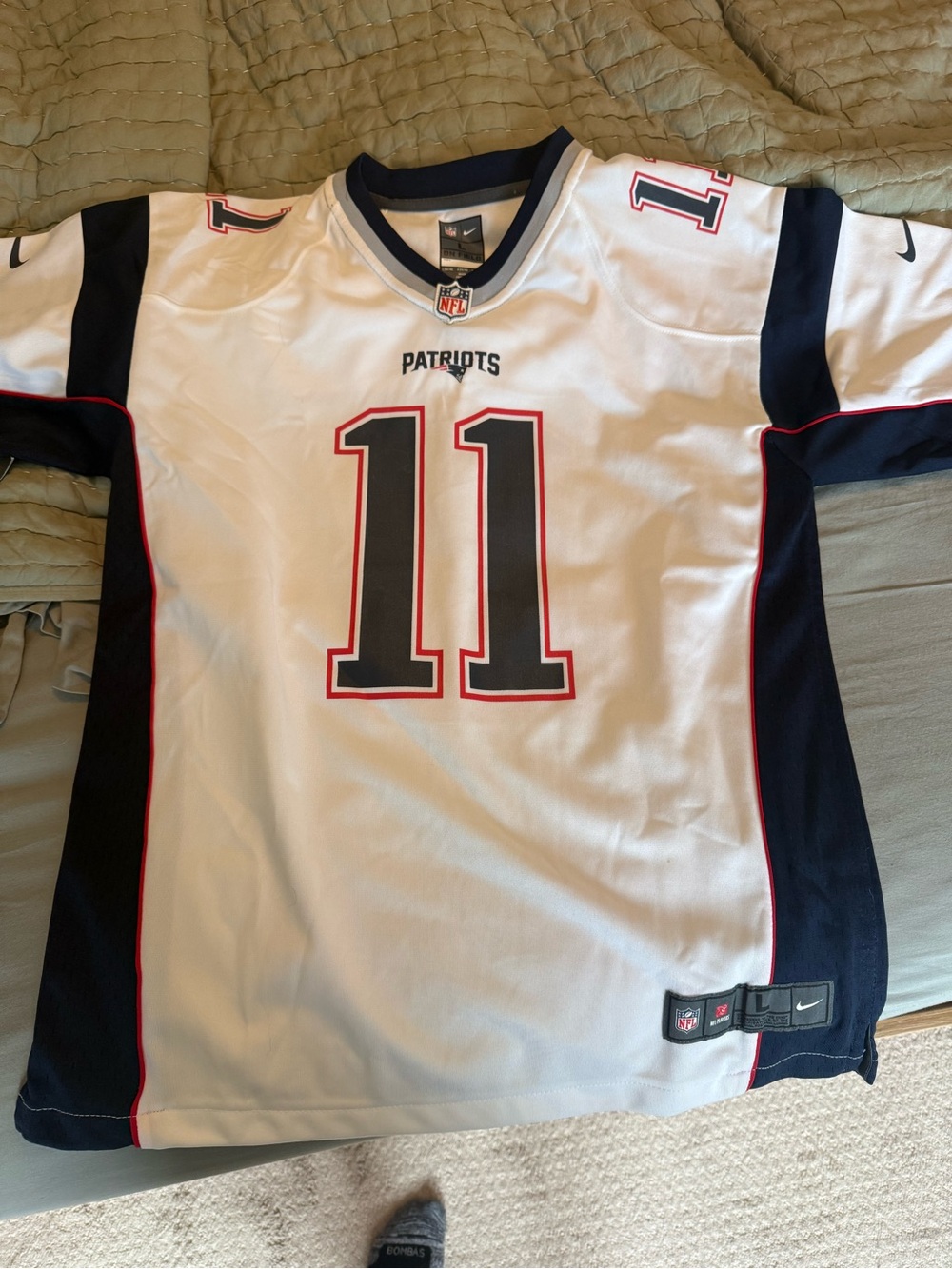 Nike White & Navy New England Patriots #11 Football Jersey